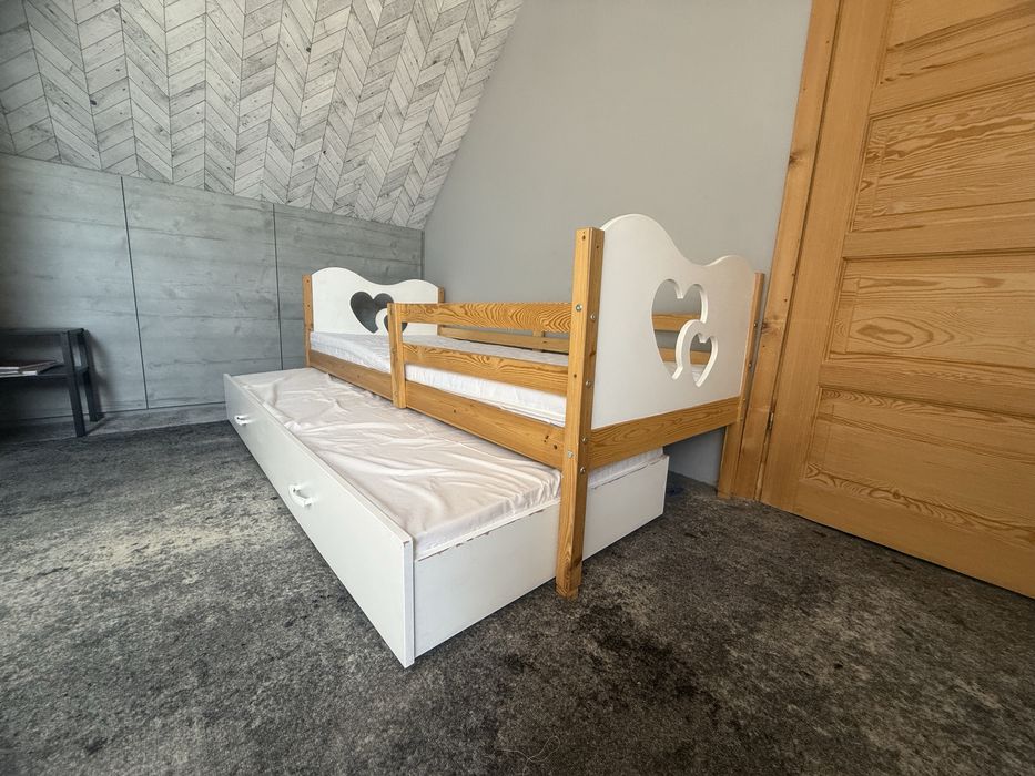 Łóżko materac rama, drewno, dodatkowy materac wysuwany 80x190