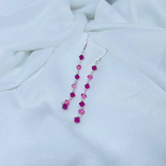 Długie SREBRNE Kolczyki wiszące z różowymi Cyrkoniami  próba 925 NOWE!