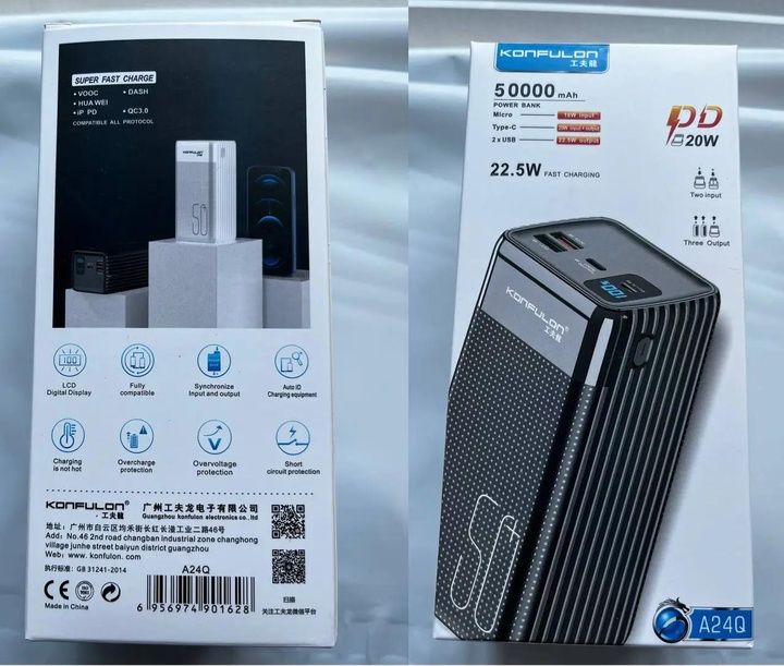 50 mAh Повербанк (PowerBank) Konfulon A24Q 22.5W 50000 mAh, швидка зар