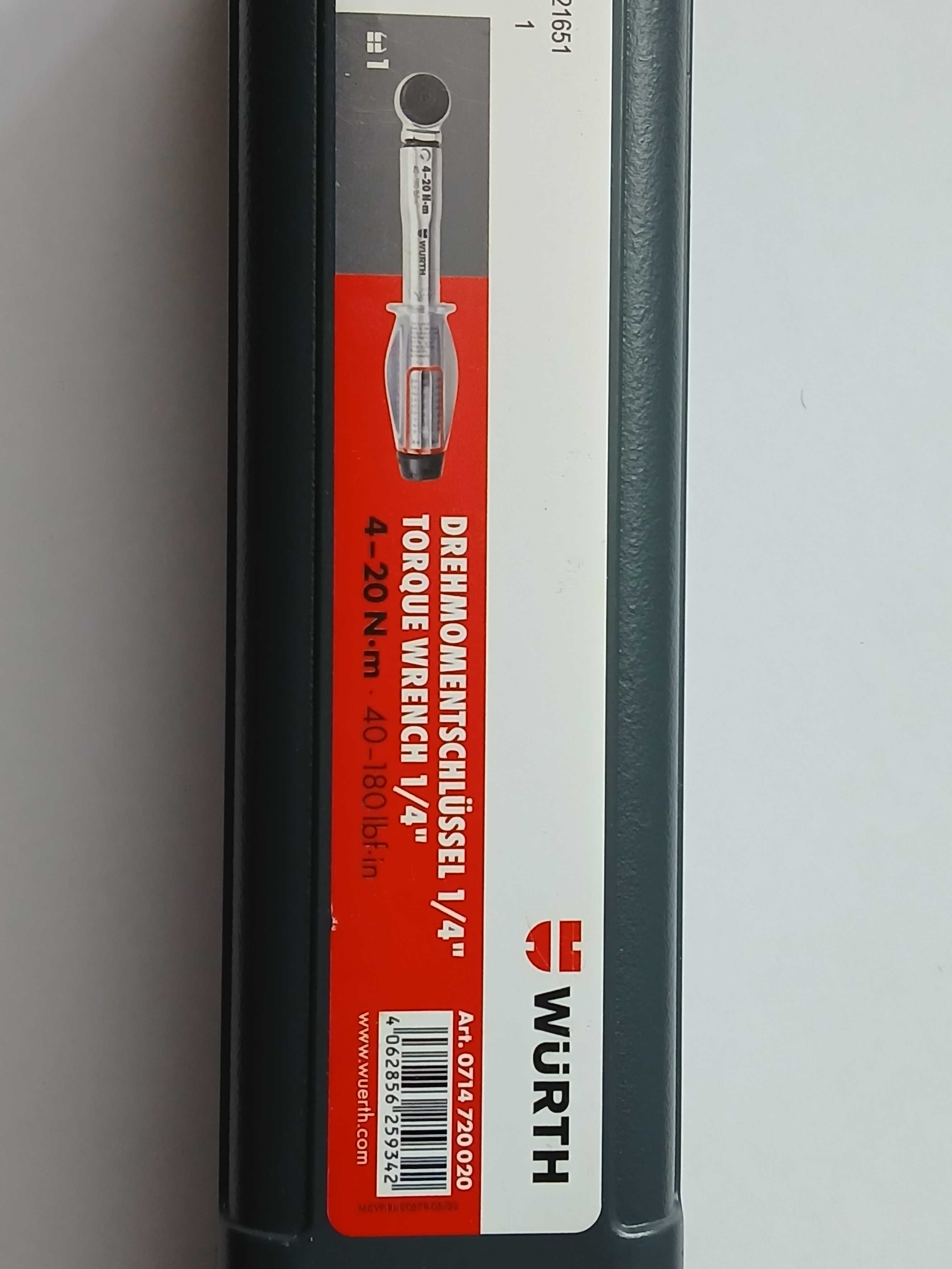 WURTH Klucz dynamometryczny 4- 20NM z pokrętłem z grzechotką  1/4*nowy