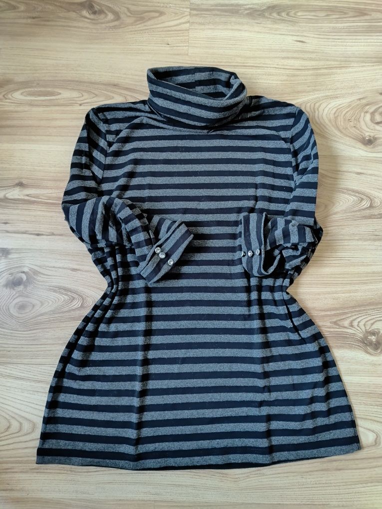 Bawełniany golf w paski plus size z rękawem 3/4 wiosna klasyka