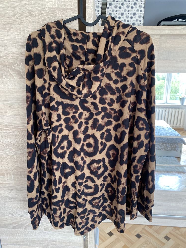 cienka nowa bluza bluzka sweterek ONLY z kapturem brązowa w panterkę