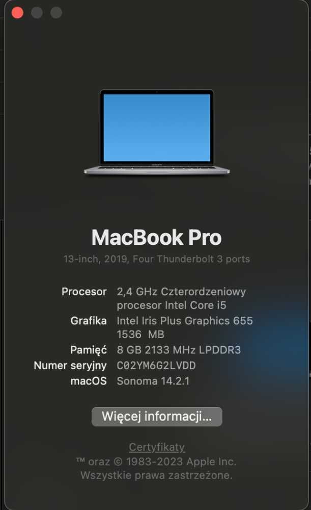Macbook pro 2019; 512 GB (Model A1989)