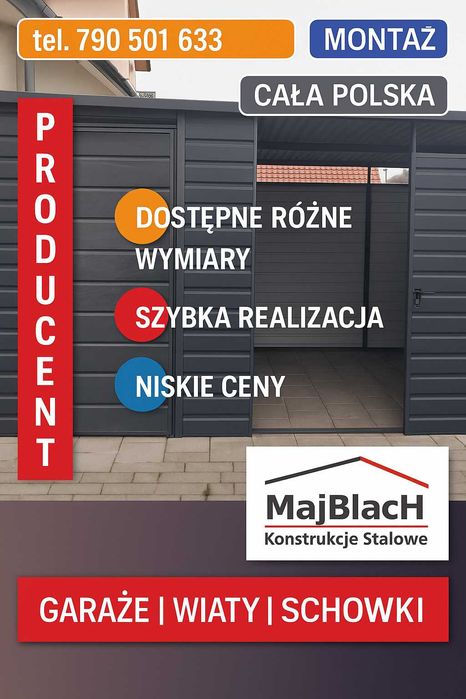 GRAFIT Wiata ogrodowa |GARAŻ BLASZANY|Domek |Magazyn|SCHOWEK–Maj-Blach