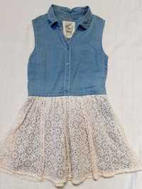 Jeansowa sukienka C&A z koronką dla dziewczynki 134 140