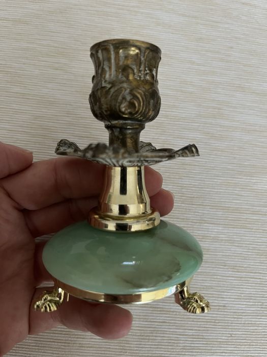 Swiecznik Vintage z alabastrem