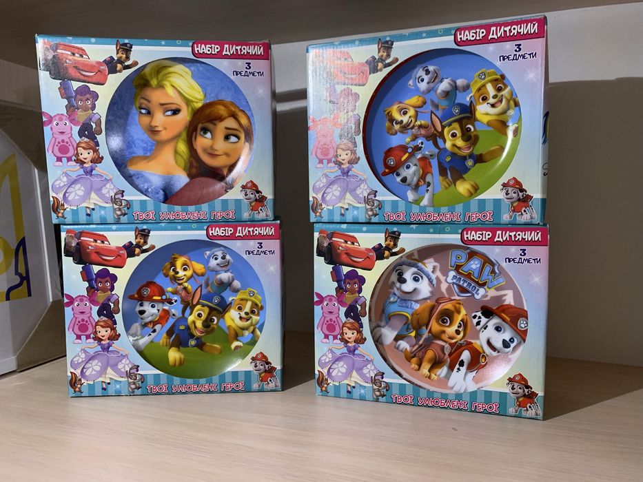 Дитячий набір посуду із ельзою, щенячий патруль тарілка 2 шт та чашка