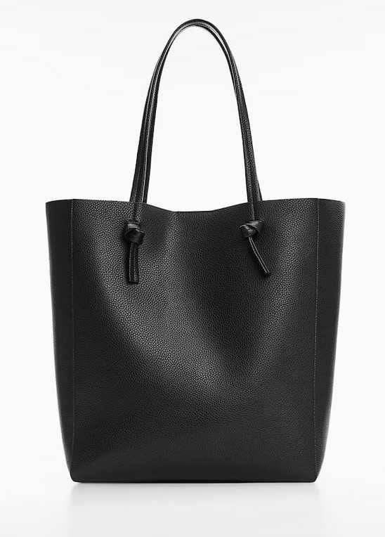 MANGO torebka torba worek shopper z węzełkami na pasku czarna duża HIT