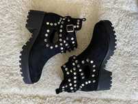 Eleganckie zamszowe Nowe botki cekiny 37