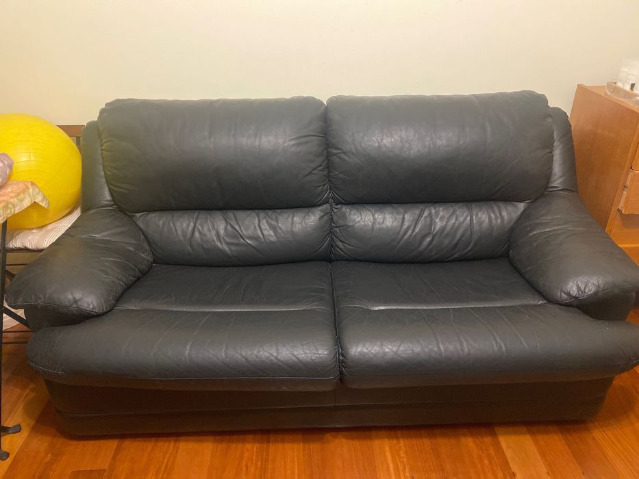Sofá preto de pele preta