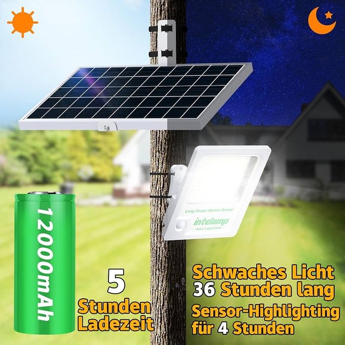 Lampa solarna z czujnikiem zmierzchu i ruchu 2000lm 12W intelamp