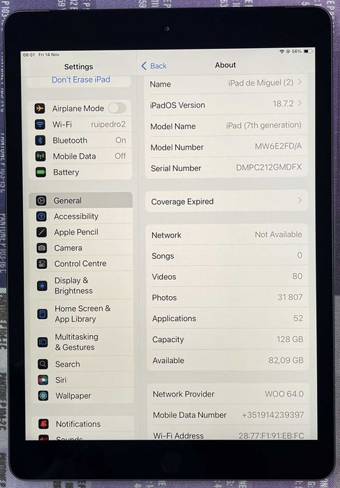 iPad (7ª geração) 2019 Wifi+Cellular(GPS e SIM) 10,2 polegadas e 128GB