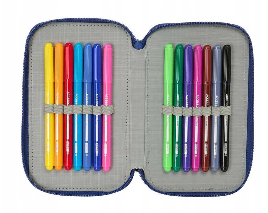 Piórnik Szkolny 2-rzędowy FC Barcelona z Wyposażeniem 28 Elementów FCB