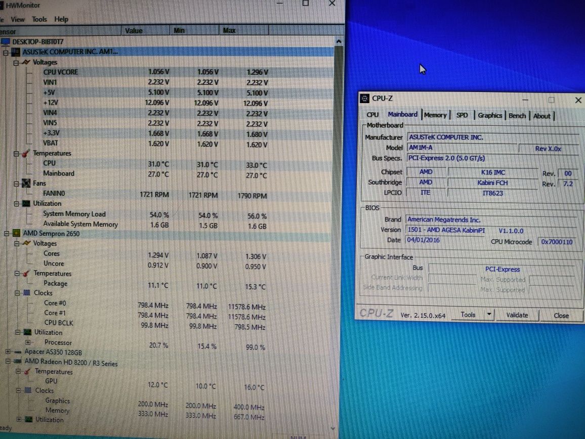 Комплект материнка ASUS am1m-a + процесор Sempron 2650 + ОЗУ 4Gb DDR3