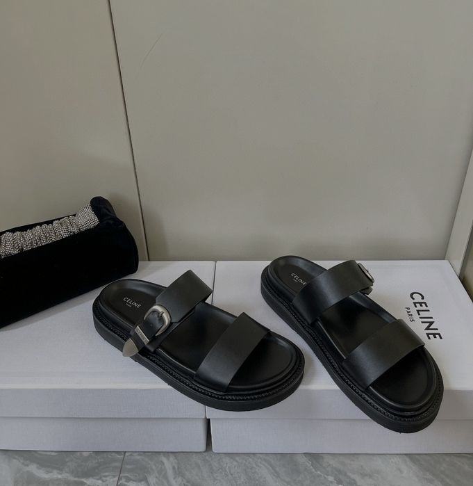 Celine Buckle Slides 2024 – Czarne klapki damskie skóra Warszawa