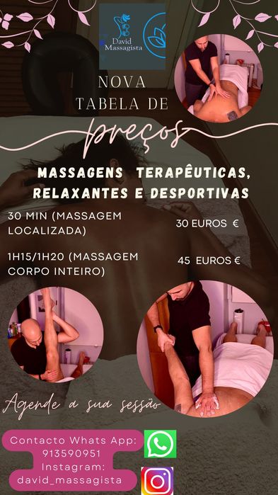 Massagem Terapêutica, Relaxante,Desportiva e Drenagens Modeladoras - M