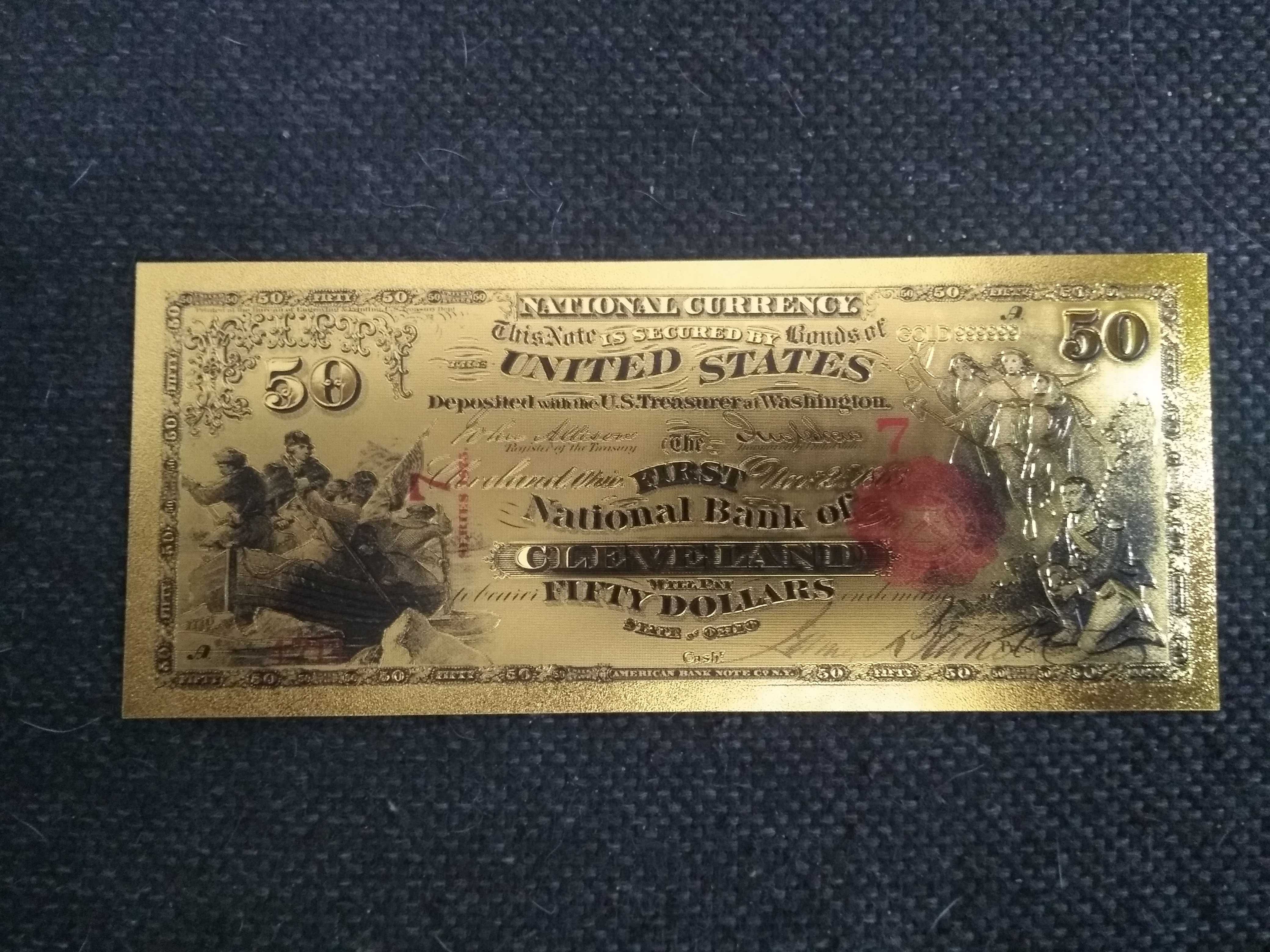 Banknot kolekcjonerski pozłacany - 50 dolarów starych
