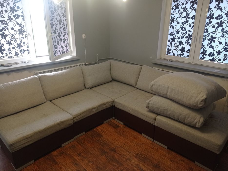 Duża sofa narożnik poduchy szara brąz fotele funkcja spania meble AGD