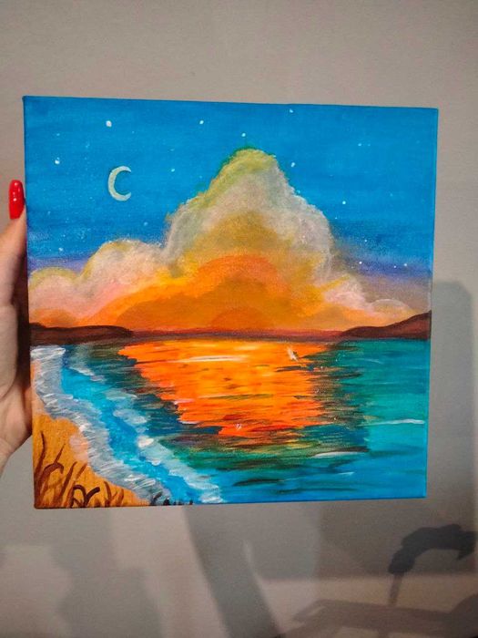 Картина акрилом Захід сонця на морі (Ручна робота)