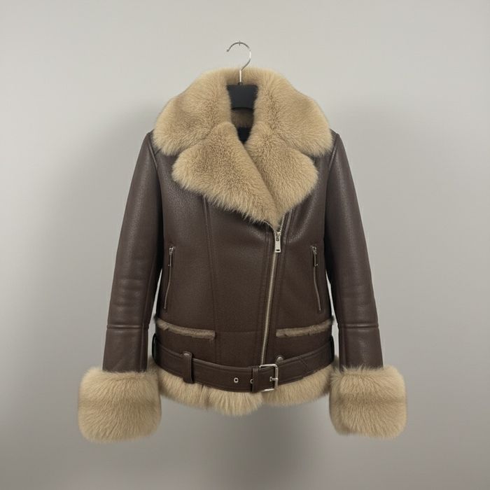 PREMIUM OKAZJA ! Nowy luksusowy kożuch ramoneska (shearling) M