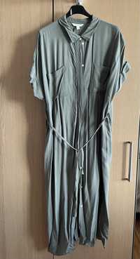 Oliwkowa sukienka ciążowa typu szmizjerka r. Xl