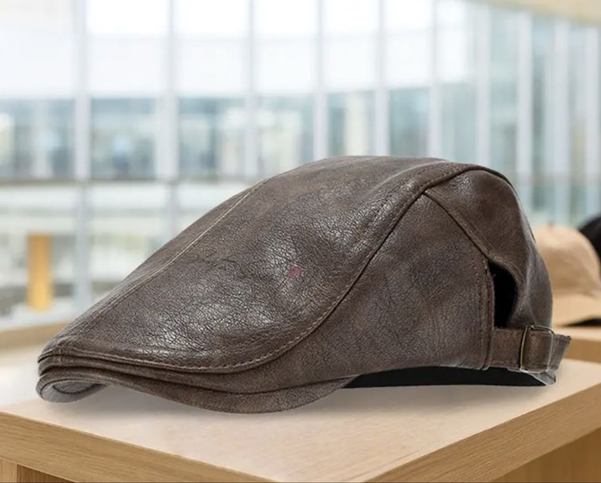 Kaszkiet męski skórzany gładki