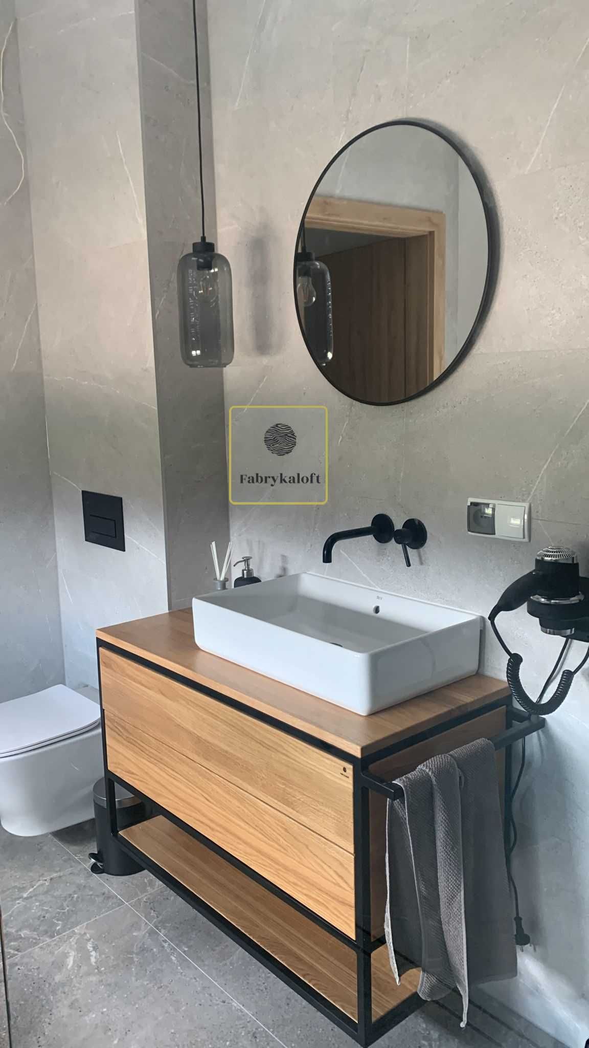 Szafka pod umywalki loft stal dąb drewno szuflady industrialnym stylu