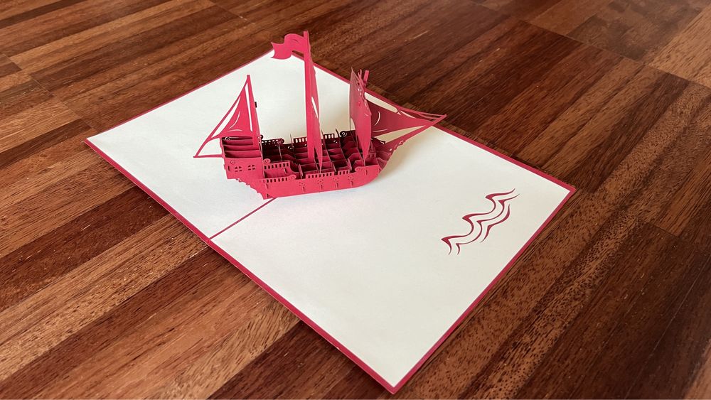 Statek rozkładany z pocztówki origami marynistyka 3D PopUp oryginalne
