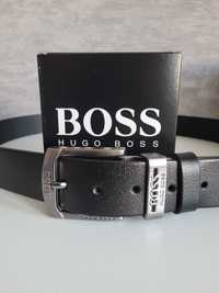 Skórzany czarny pasek Hugo Boss 120 cm
