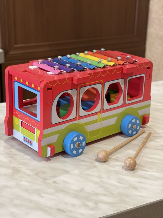 Деревяна іграшка сортер ксилофон автобус