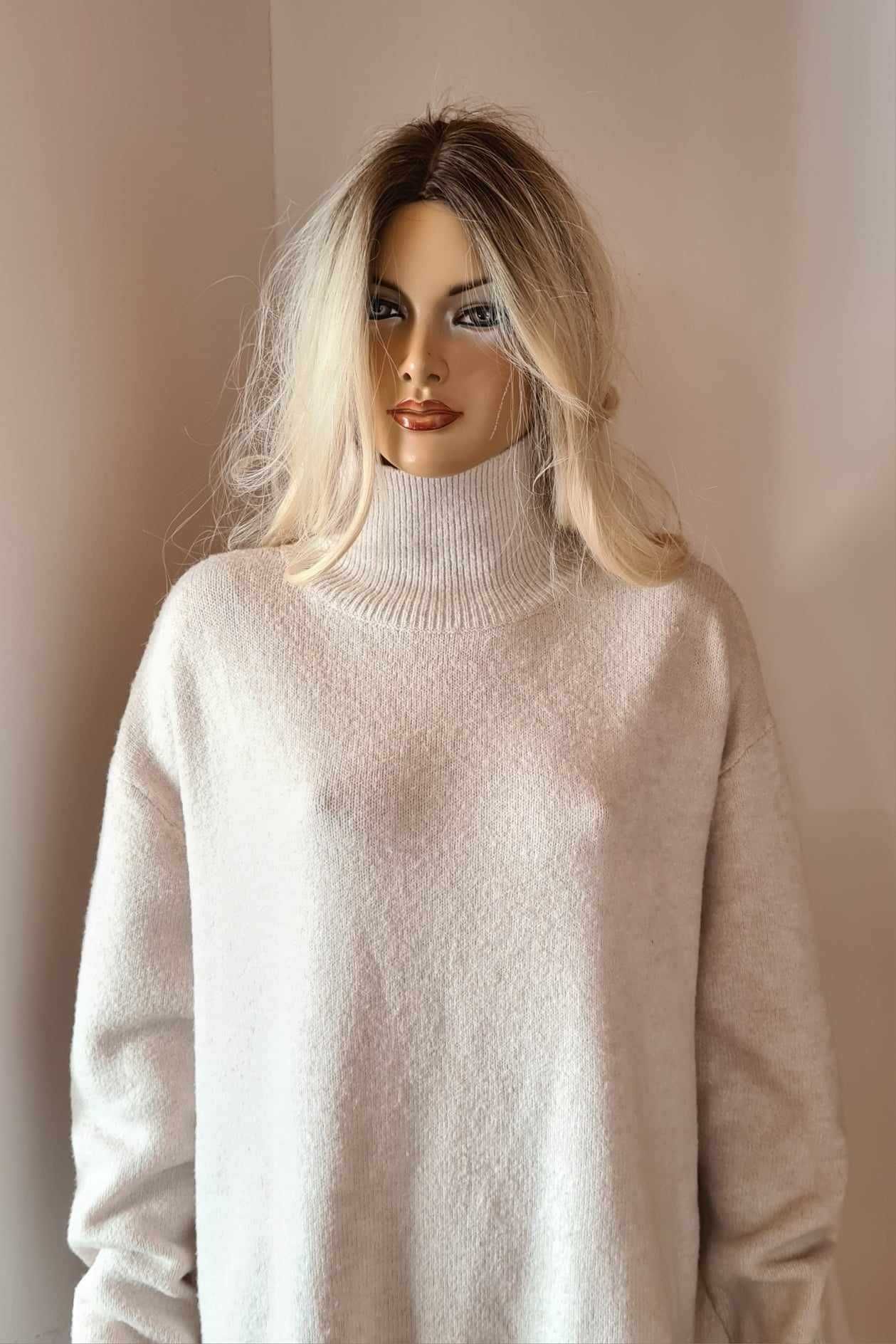 Zara ciepła sukienka z golfem sweter damski z wełną wool oversize M