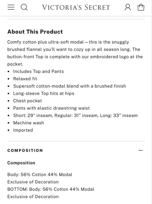 піжама Flannel Long Pajama Set vs (s)