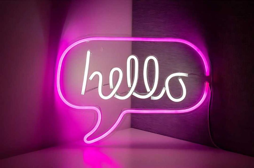 Neon HELLO Biało-Różowy LED Świecący Napis USB Stojący Wiszący