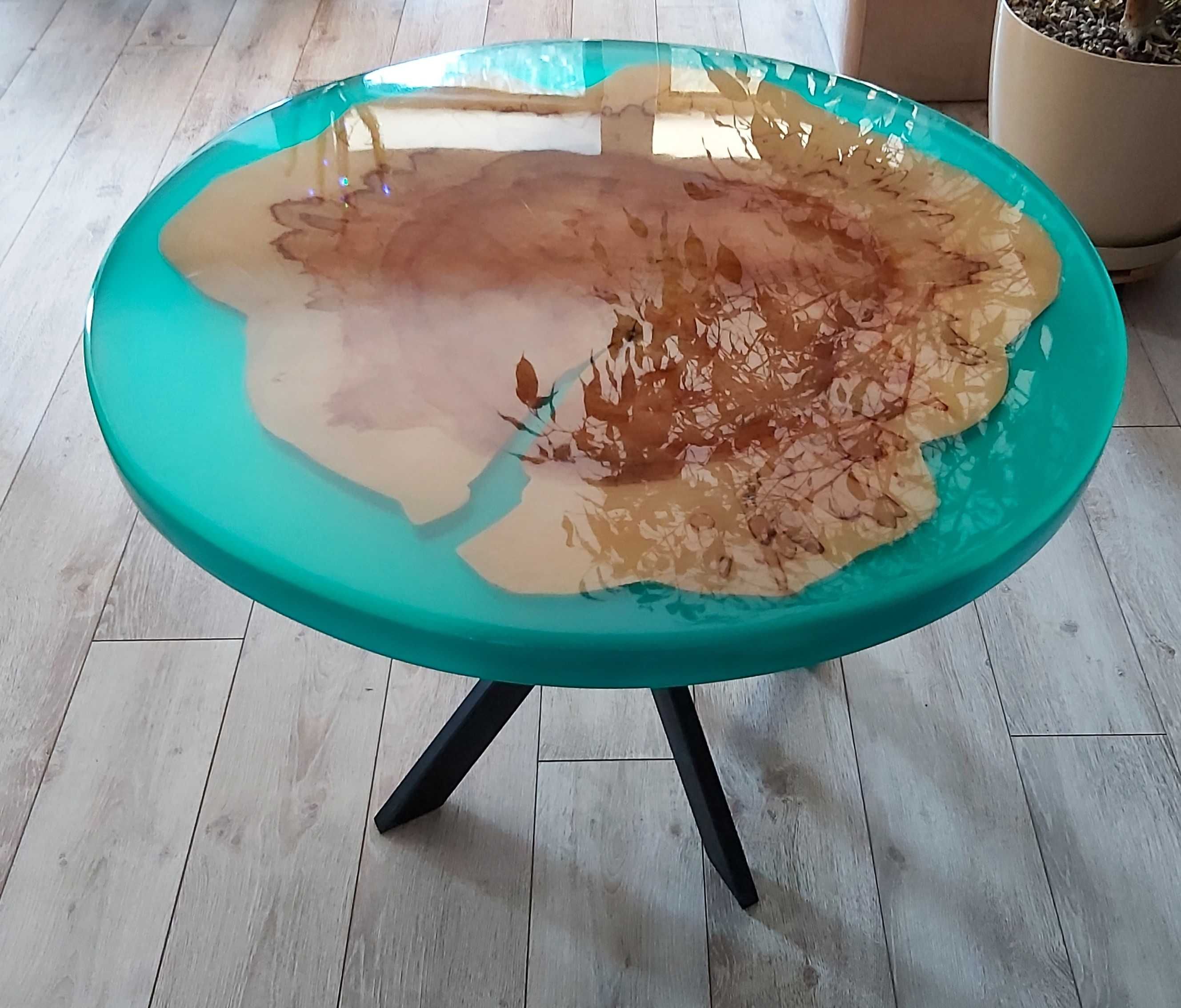 Okrągły stolik kawowy plaster klonu + żywica handmade