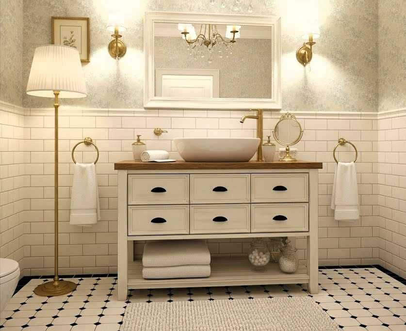 Szafka na umywalkę nablatową, z drewna, retro, w stylu angielskim