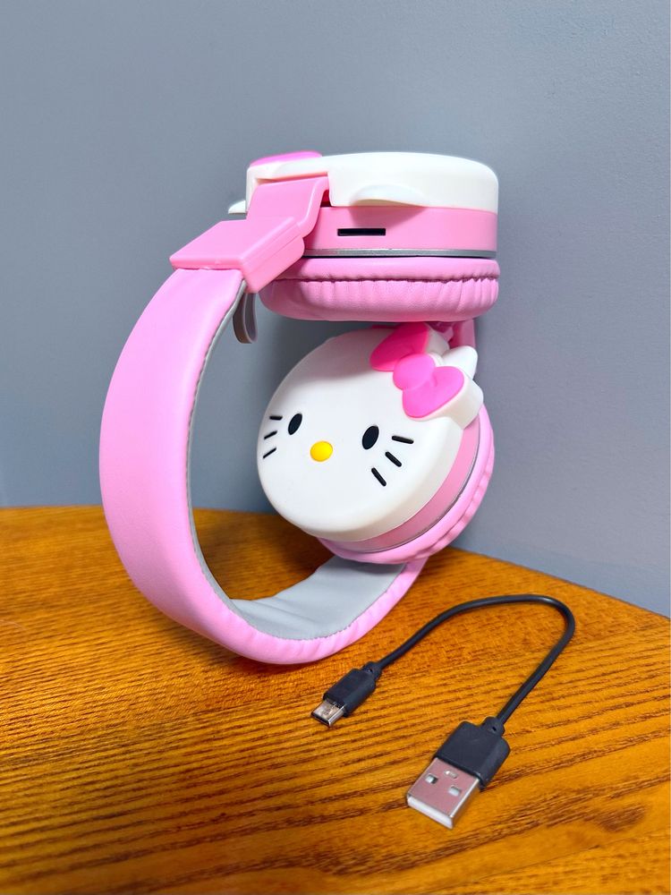 Детские (беспроводные, проводные) наушники 2в1 (Bluetooth) Hello Kitty
