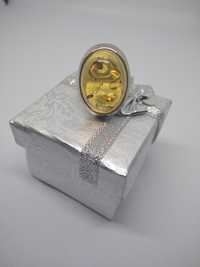 Srebrny pierścionek z bursztynem srebro 925 R21   126