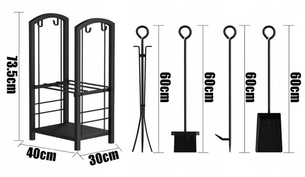 Nowy Stojak Na Drewno Kominkowe Metalowy Z Akcesoriami Kosz Do Kominka