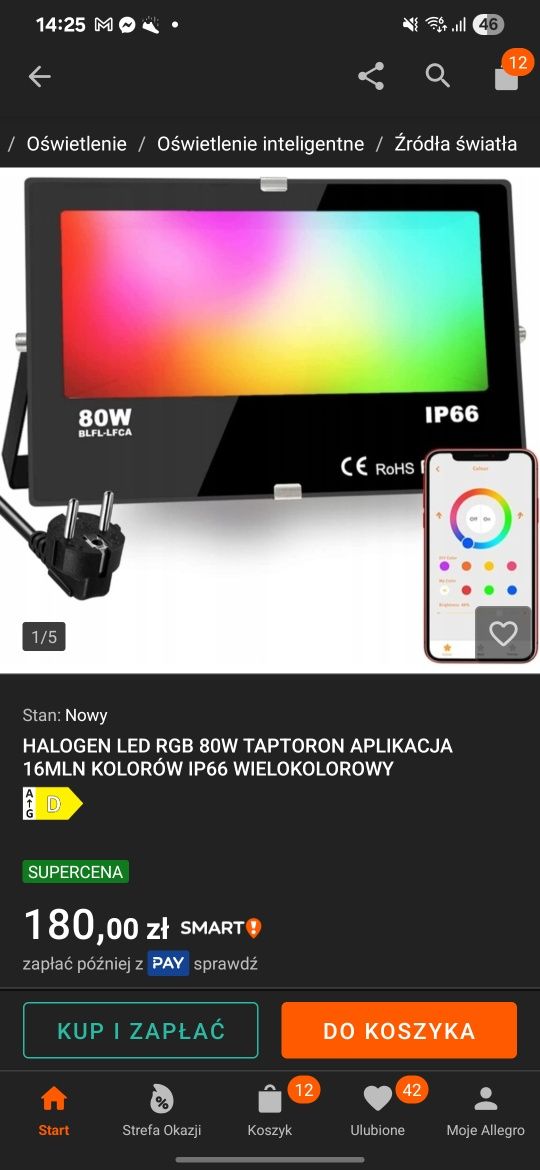 Zewnętrzny reflektor LED RGB Biały 80W Bluetooth