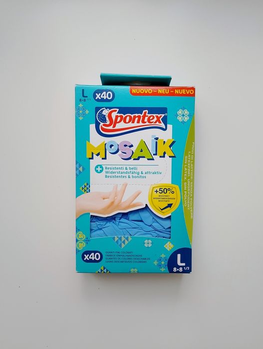 jednorazowe rękawiczki nitrylowe Spontex Mosaik w rozmiarze L. 

Rękaw