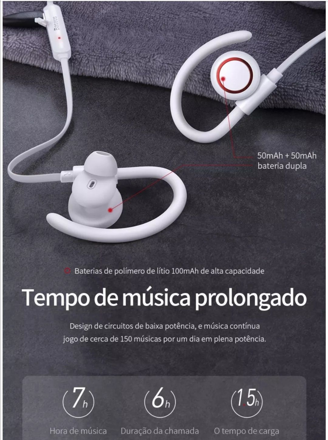 Headphones BASEUS S17 originais, earphones, fones desportivos btt