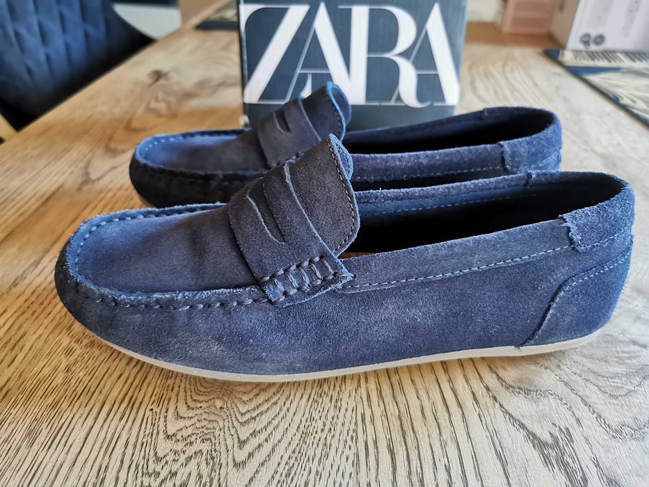 Zara buty skórzane loafersy granatowe 36 komunia itp 23cm