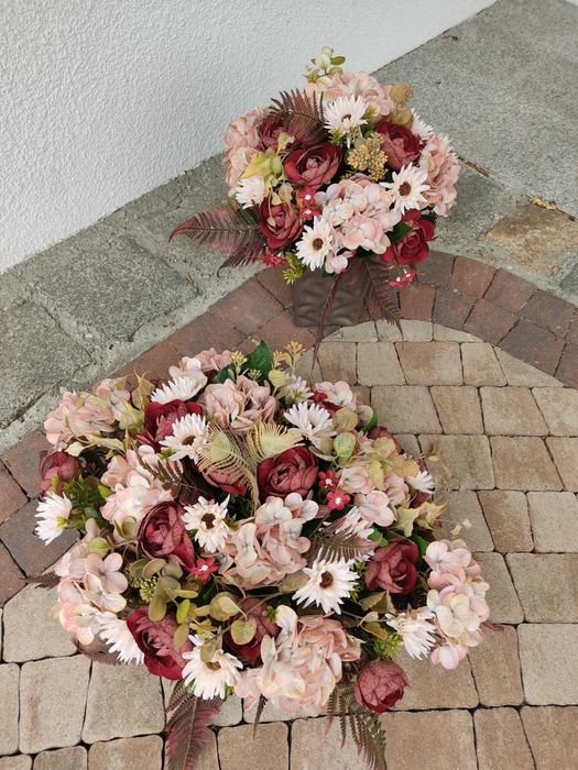 Stroik i bukiet nagrobny, funeralny, komplet na grób, kwiaty sztuczne