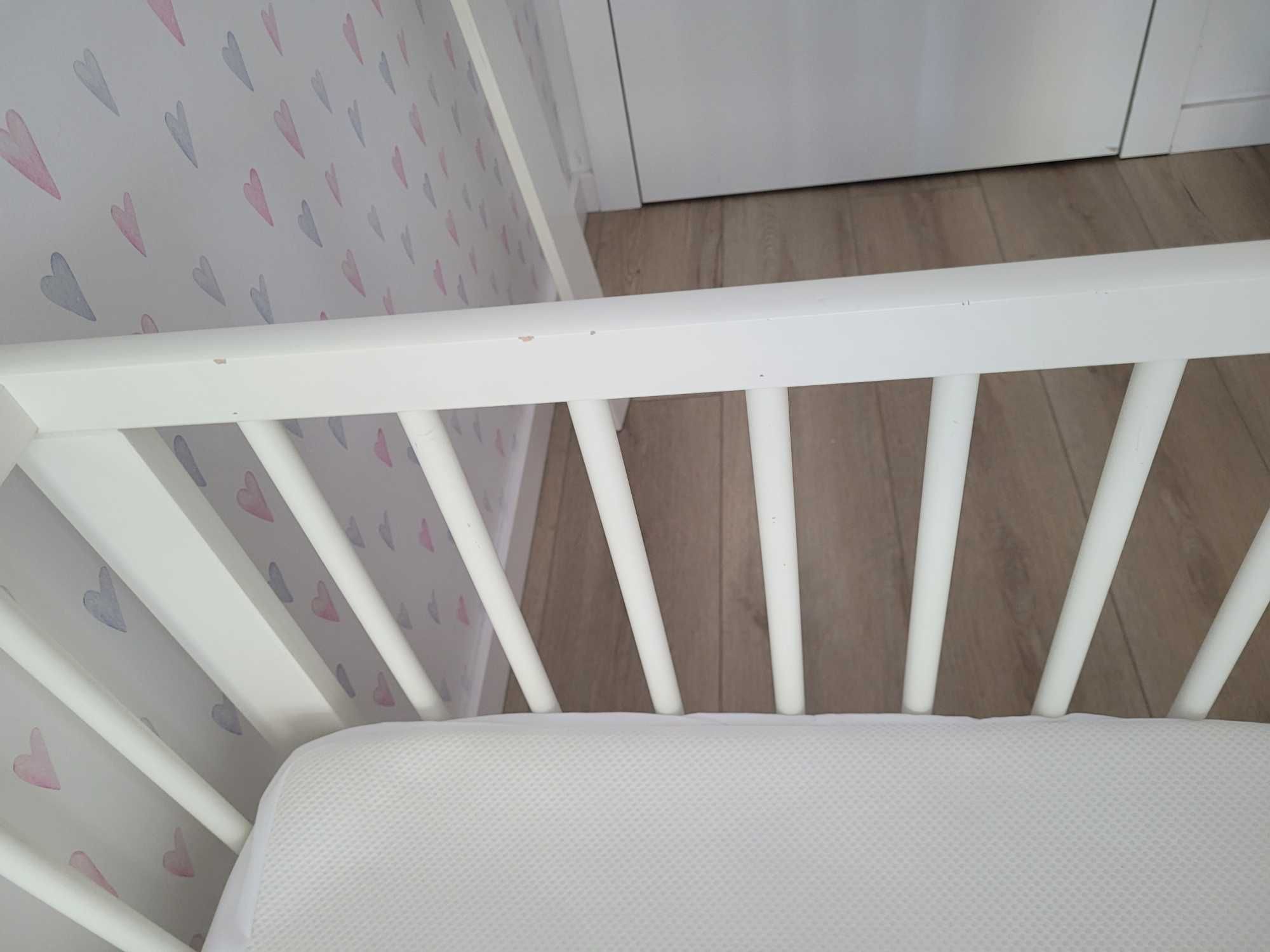 łóżeczko Ikea Gulliver 60x120 białe z nieużywanym materacem i teksylia