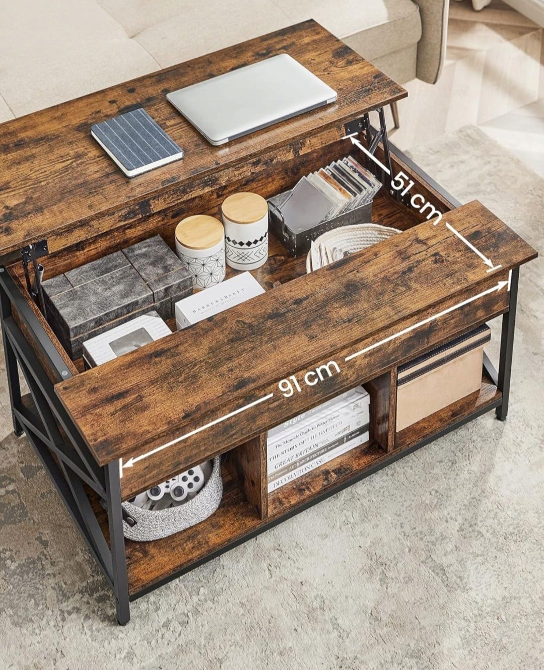Ława z wysuwanym blatem stół stolik kawowy 60 x 100 x (48-62) cm LOFT