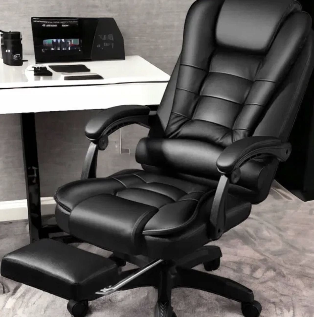 PREMIUM‼️ Ergonomiczny fotel biurowy obrotowy z wysuwanym podnóżkiem