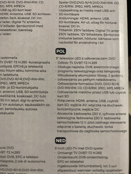 Dvd 9” Denver z dekoderem DVBT-2 H.256 do zakładu karnego lub Aresztu