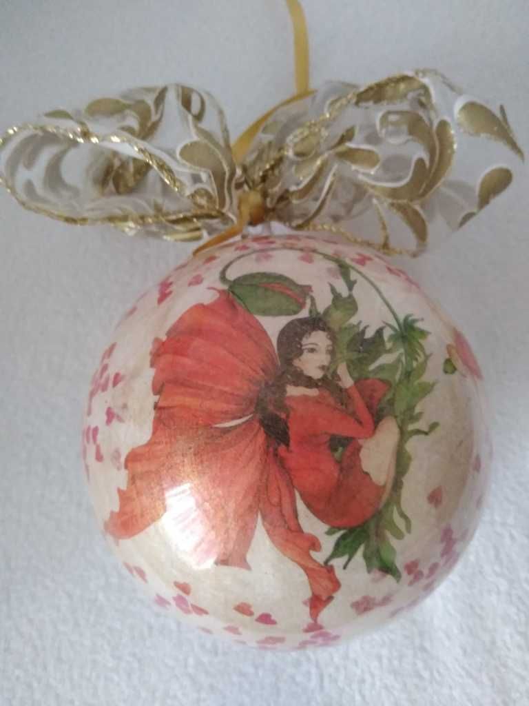 Bombka decoupage, rusałki/elfy, duża, Święta