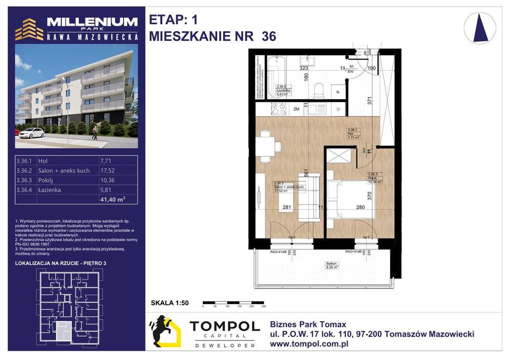 Millenium Park RAWA MAZOWIECKA | 41,4 m2 | Balkon 8,26 m2