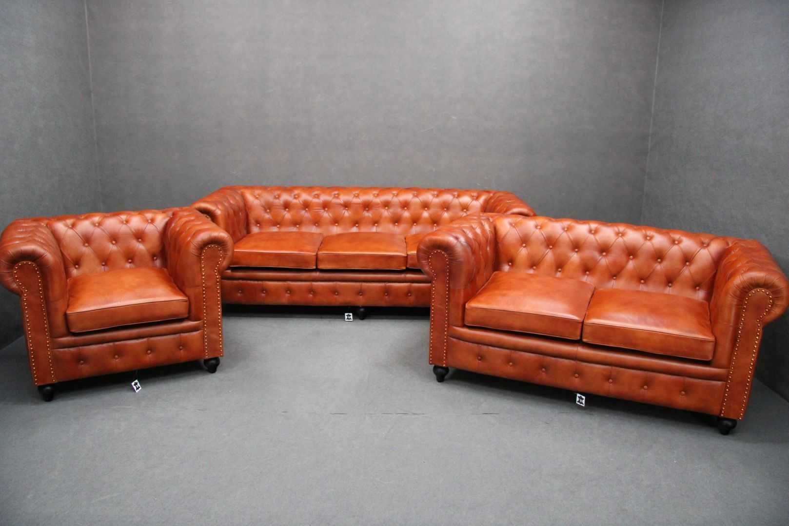 Wypoczynek Chesterfield sofa 3+2+fotel skóra naturalna BGM24.pl B 6267